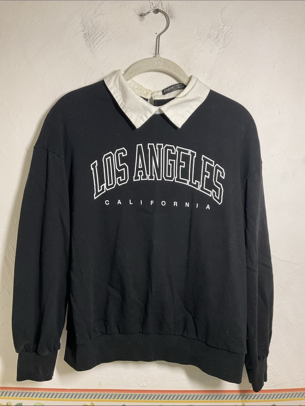 SHEIN Los Angeles California Collared Sweatshirt Black Size S Preppy Layered
